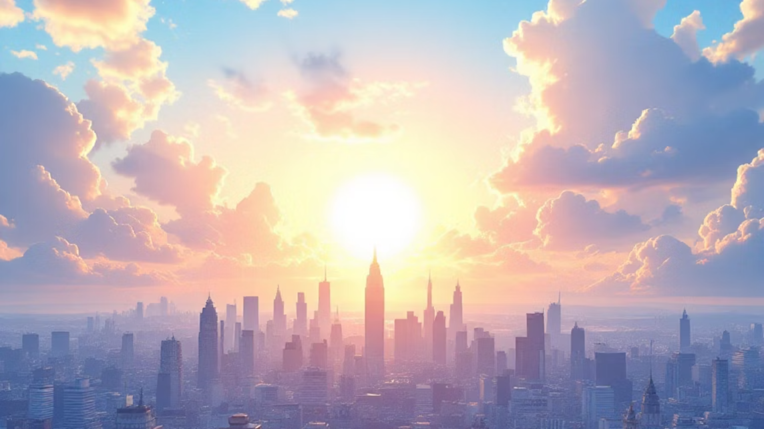 City skyline under a sunny sky