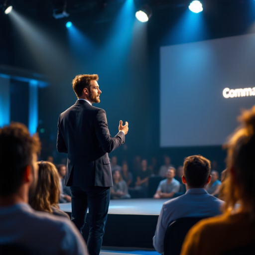 Speaker presenting on a stage during an event